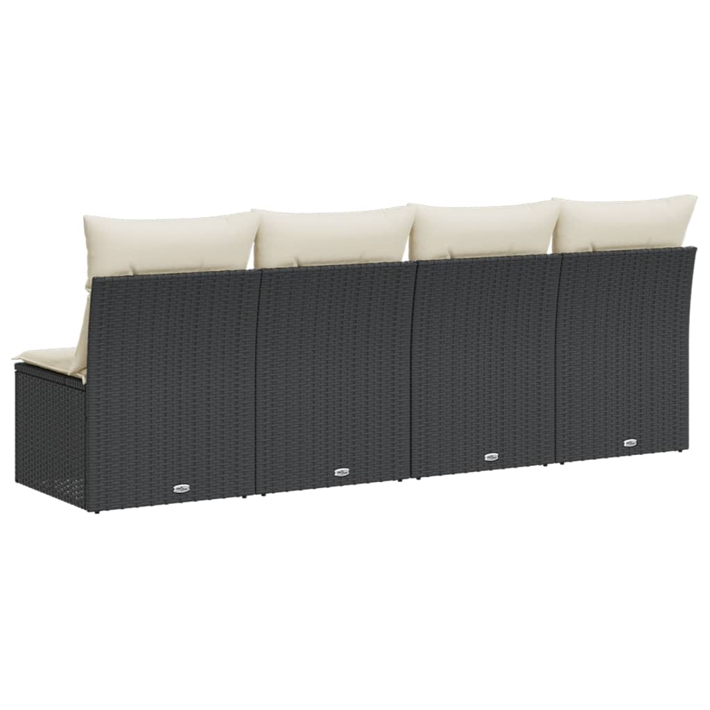 Tuinbank 4-zits met kussens poly rattan zwart is nu te koop bij PeponiXL, paradijselijk wonen!