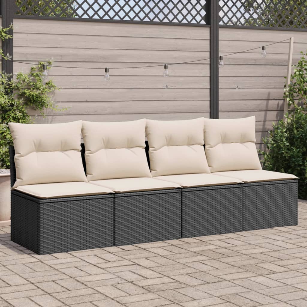 Tuinbank 4-zits met kussens poly rattan zwart is nu te koop bij PeponiXL, paradijselijk wonen!