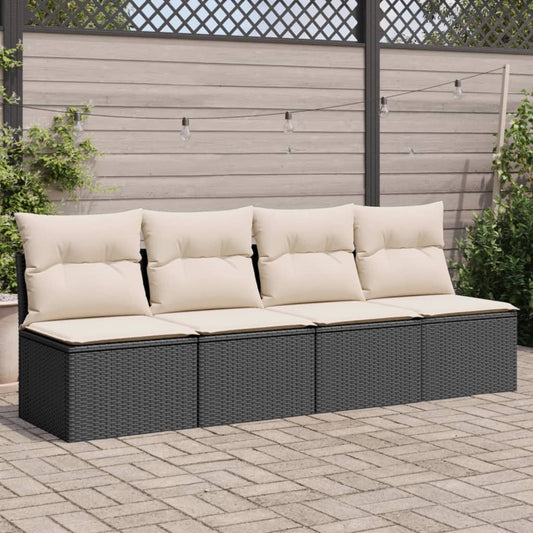 Tuinbank 4-zits met kussens poly rattan zwart is nu te koop bij PeponiXL, paradijselijk wonen!
