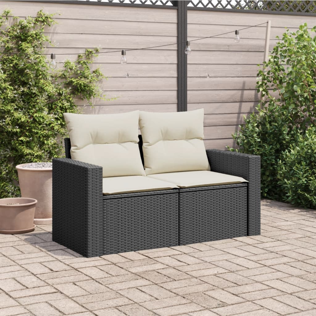Tuinbank 2-zits met kussens poly rattan zwart is nu te koop bij PeponiXL, paradijselijk wonen!