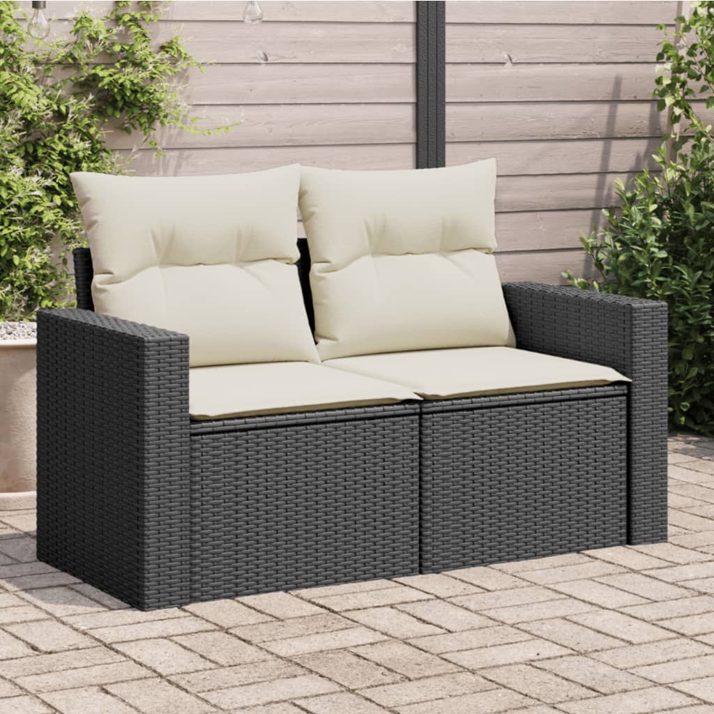 Tuinbank 2-zits met kussens poly rattan zwart is nu te koop bij PeponiXL, paradijselijk wonen!