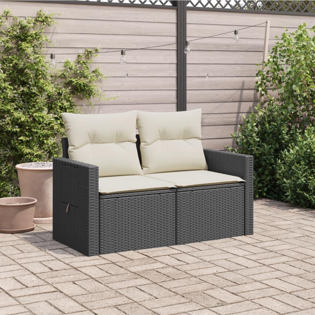 Tuinbank 2-zits met kussens poly rattan zwart is nu te koop bij PeponiXL, paradijselijk wonen!