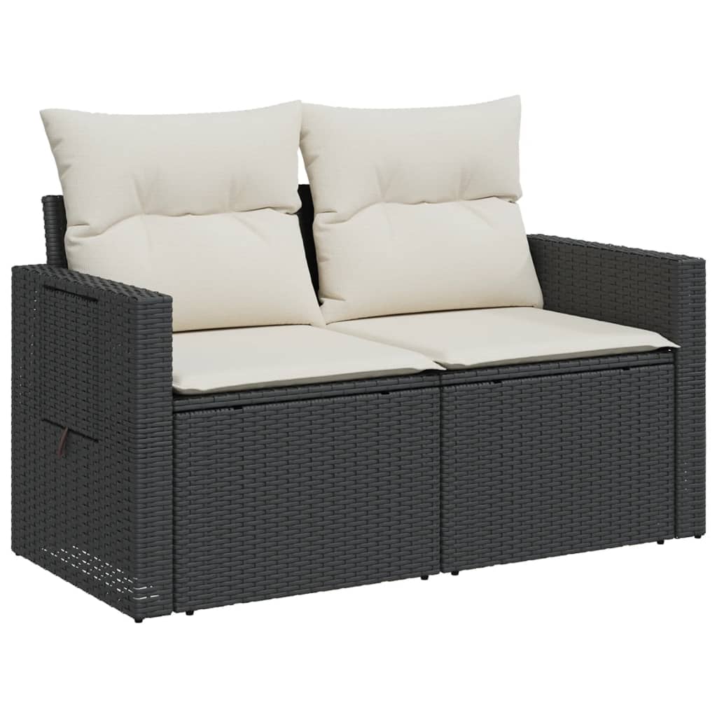 Tuinbank 2-zits met kussens poly rattan zwart is nu te koop bij PeponiXL, paradijselijk wonen!