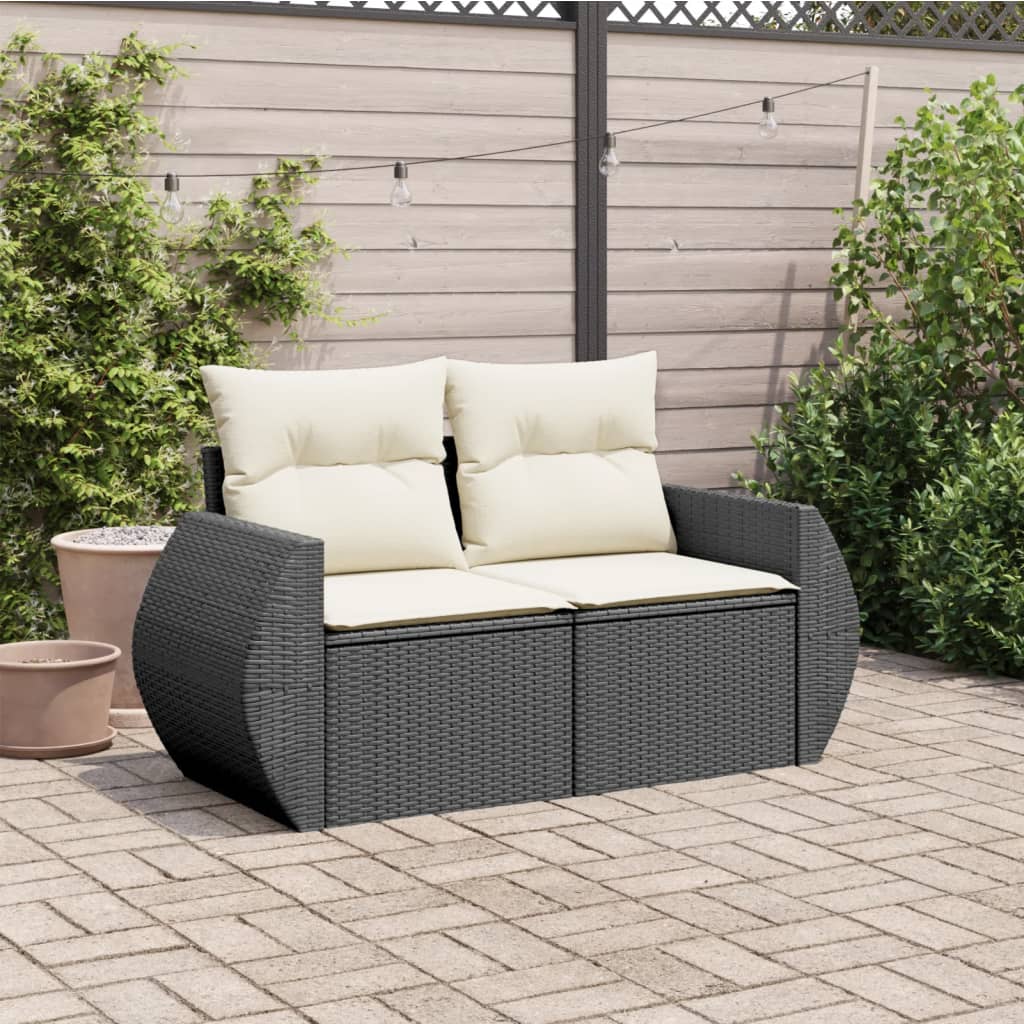 Tuinbank 2-zits met kussens poly rattan zwart is nu te koop bij PeponiXL, paradijselijk wonen!