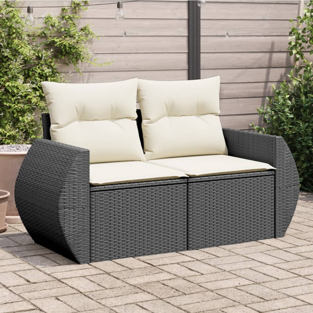 Tuinbank 2-zits met kussens poly rattan zwart is nu te koop bij PeponiXL, paradijselijk wonen!