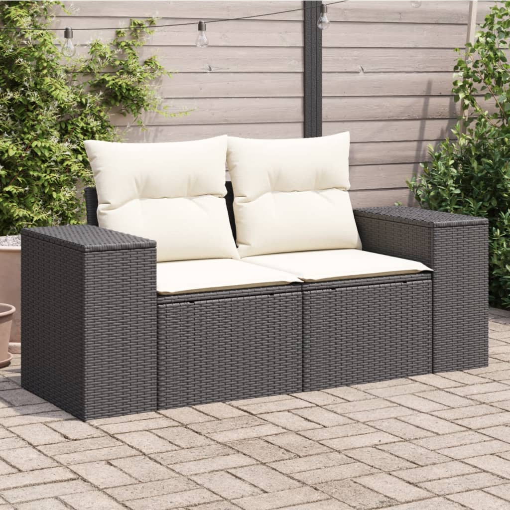 Tuinbank 2-zits met kussens poly rattan zwart is nu te koop bij PeponiXL, paradijselijk wonen!