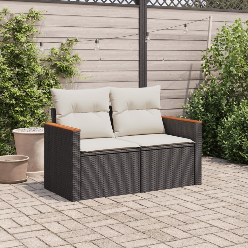 Tuinbank 2-zits met kussens poly rattan zwart is nu te koop bij PeponiXL, paradijselijk wonen!
