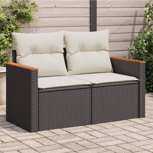 Tuinbank 2-zits met kussens poly rattan zwart is nu te koop bij PeponiXL, paradijselijk wonen!