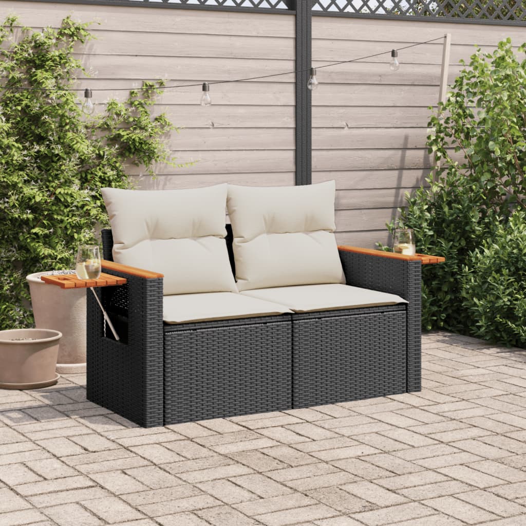Tuinbank 2-zits met kussens poly rattan zwart is nu te koop bij PeponiXL, paradijselijk wonen!