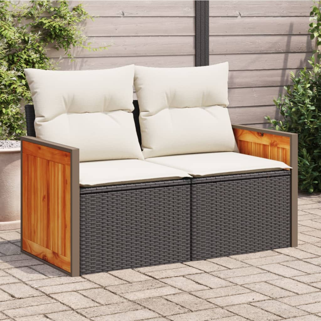 Tuinbank 2-zits met kussens poly rattan zwart is nu te koop bij PeponiXL, paradijselijk wonen!