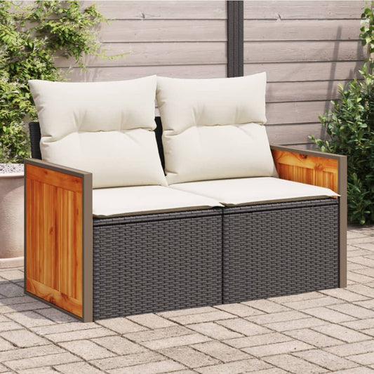Tuinbank 2-zits met kussens poly rattan zwart is nu te koop bij PeponiXL, paradijselijk wonen!