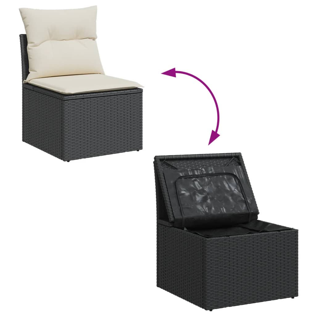 Tuinstoel zonder armleuning met kussens poly rattan zwart is nu te koop bij PeponiXL, paradijselijk wonen!