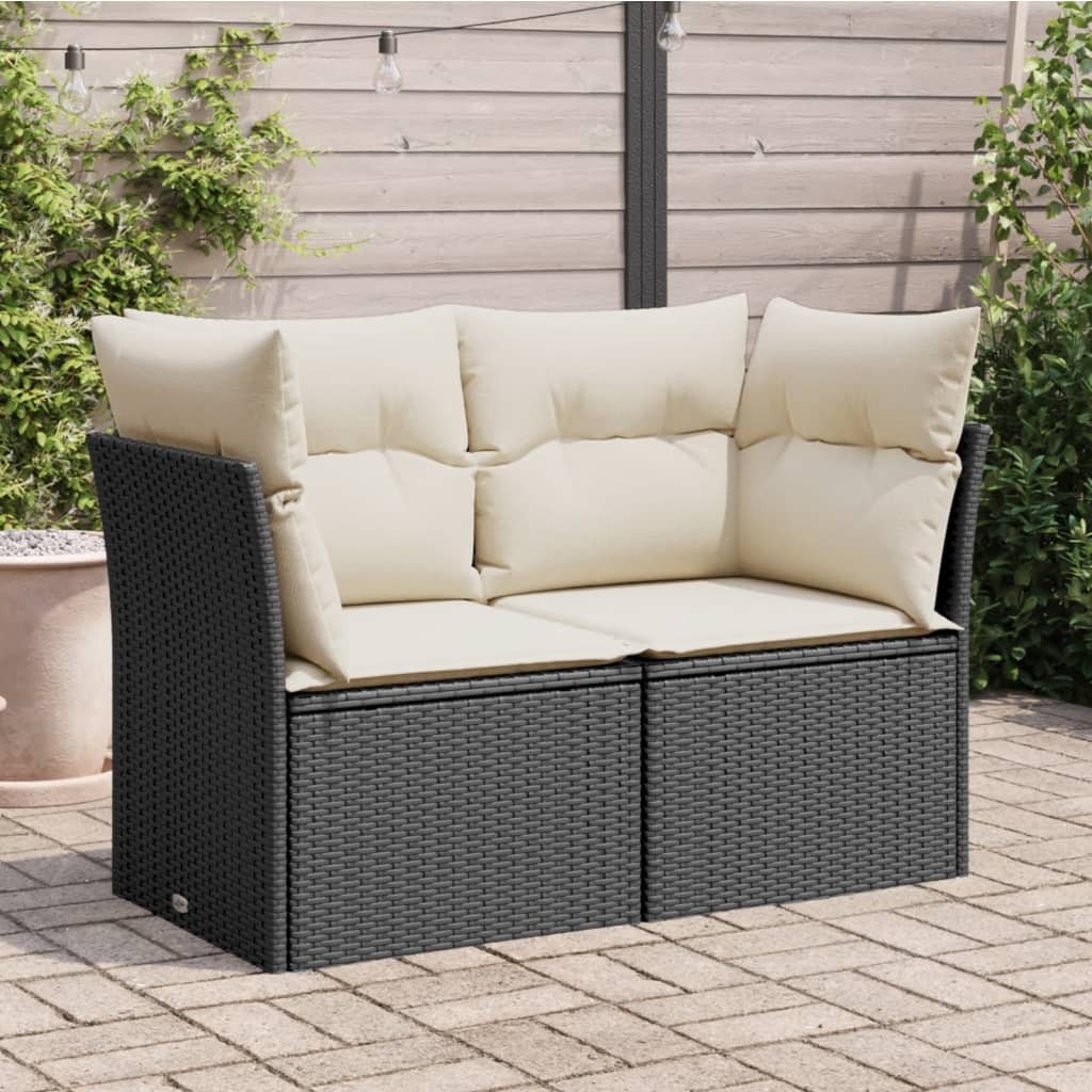 Tuinbank 2-zits met kussens poly rattan zwart is nu te koop bij PeponiXL, paradijselijk wonen!