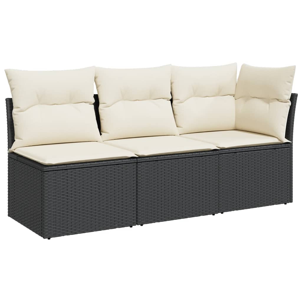 Tuinbank 3-zits met kussens poly rattan zwart is nu te koop bij PeponiXL, paradijselijk wonen!