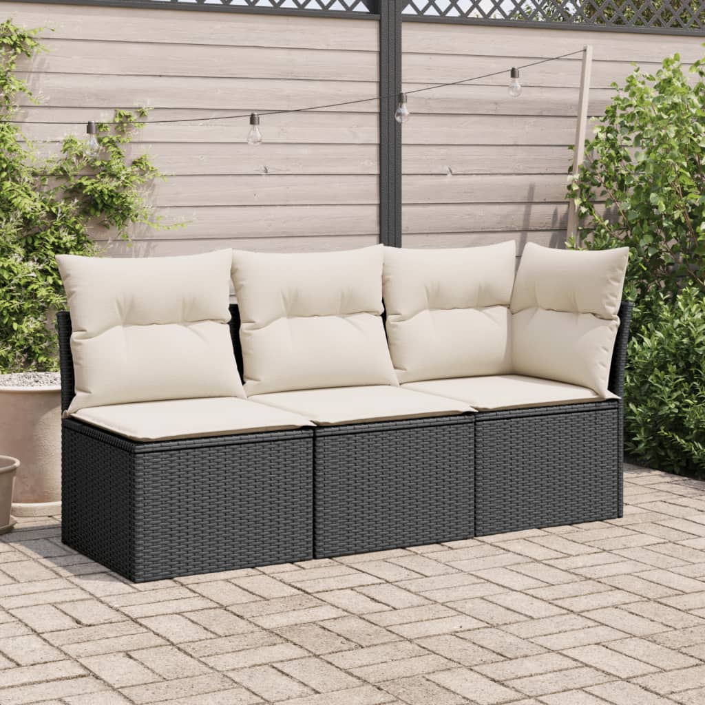 Tuinbank 3-zits met kussens poly rattan zwart is nu te koop bij PeponiXL, paradijselijk wonen!