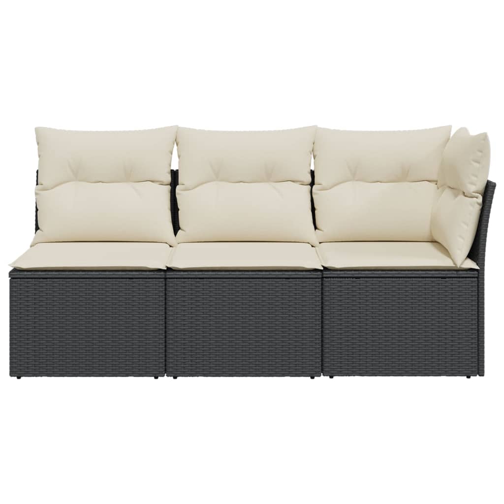 Tuinbank 3-zits met kussens poly rattan zwart is nu te koop bij PeponiXL, paradijselijk wonen!