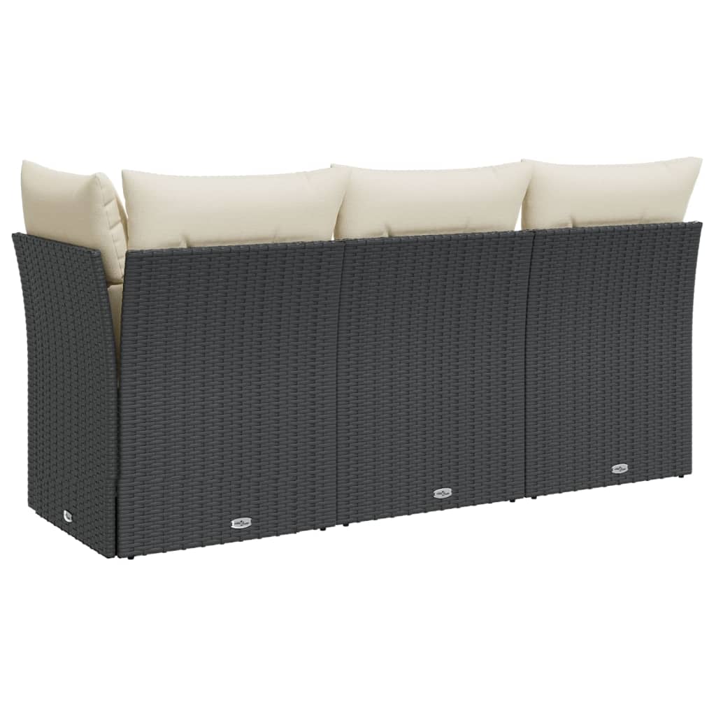 Tuinbank 3-zits met kussens poly rattan zwart is nu te koop bij PeponiXL, paradijselijk wonen!
