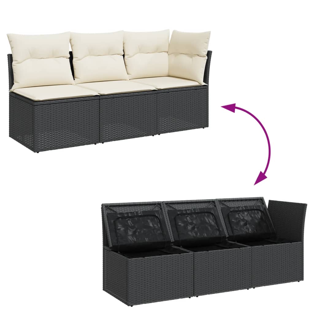 Tuinbank 3-zits met kussens poly rattan zwart is nu te koop bij PeponiXL, paradijselijk wonen!