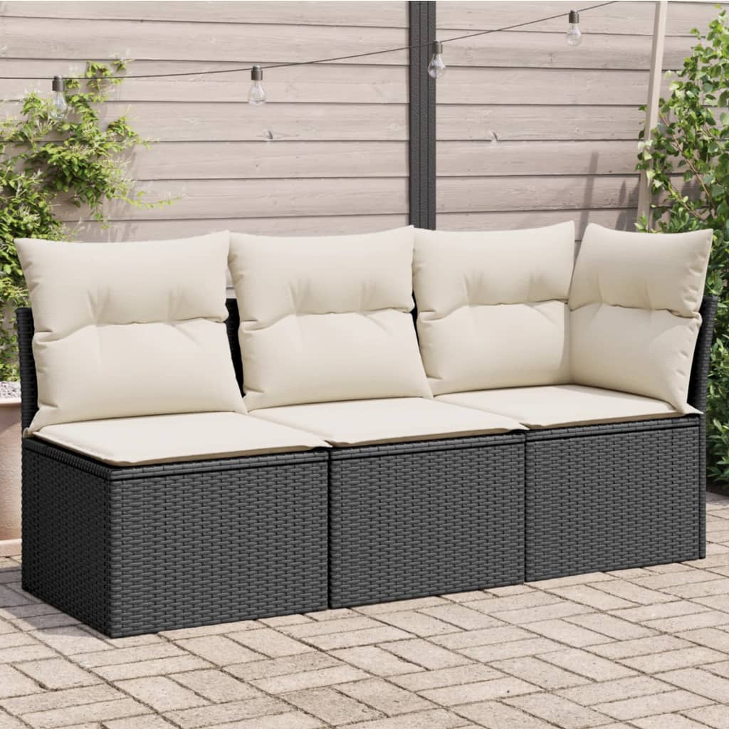 Tuinbank 3-zits met kussens poly rattan zwart is nu te koop bij PeponiXL, paradijselijk wonen!