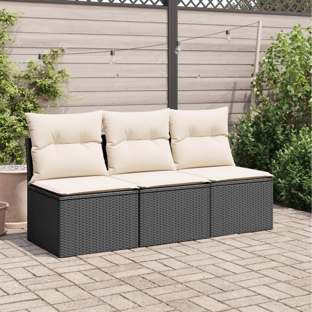Tuinbank 3-zits met kussens poly rattan zwart is nu te koop bij PeponiXL, paradijselijk wonen!