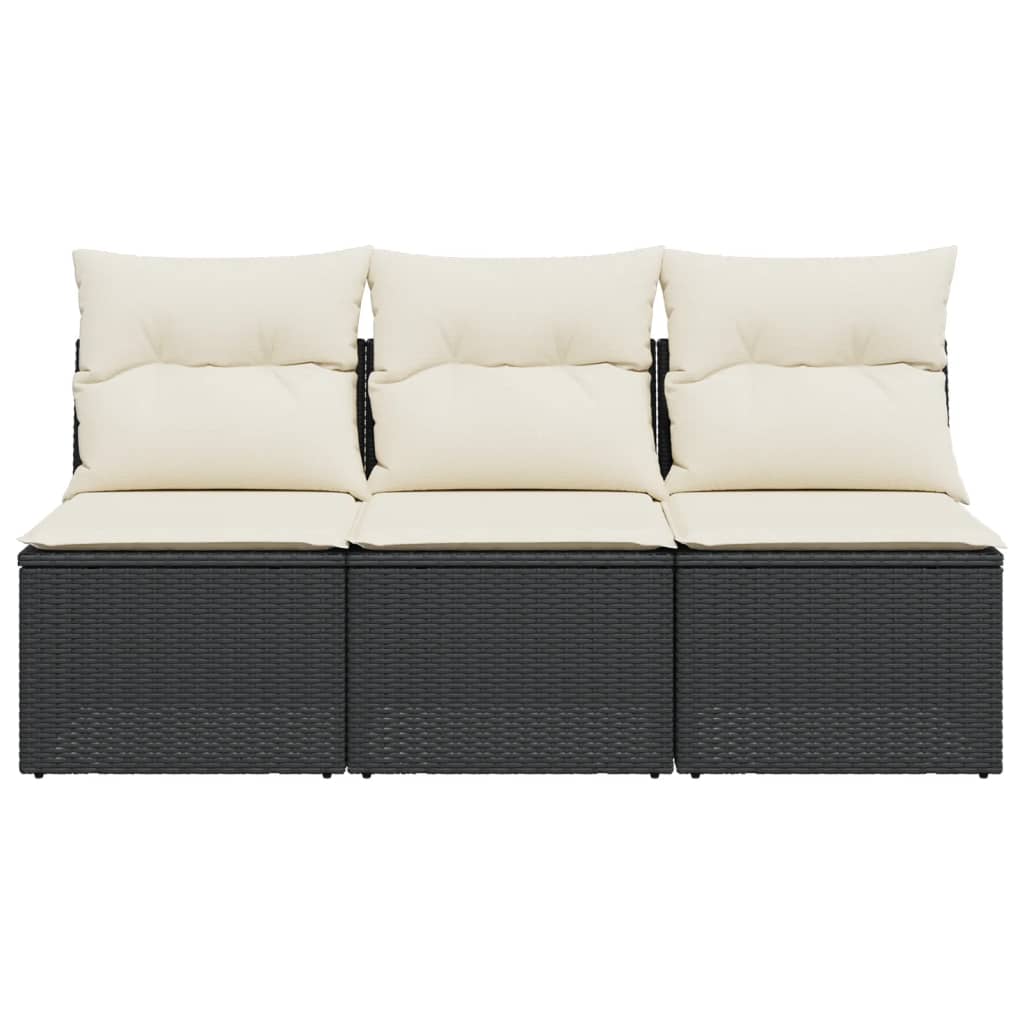 Tuinbank 3-zits met kussens poly rattan zwart is nu te koop bij PeponiXL, paradijselijk wonen!