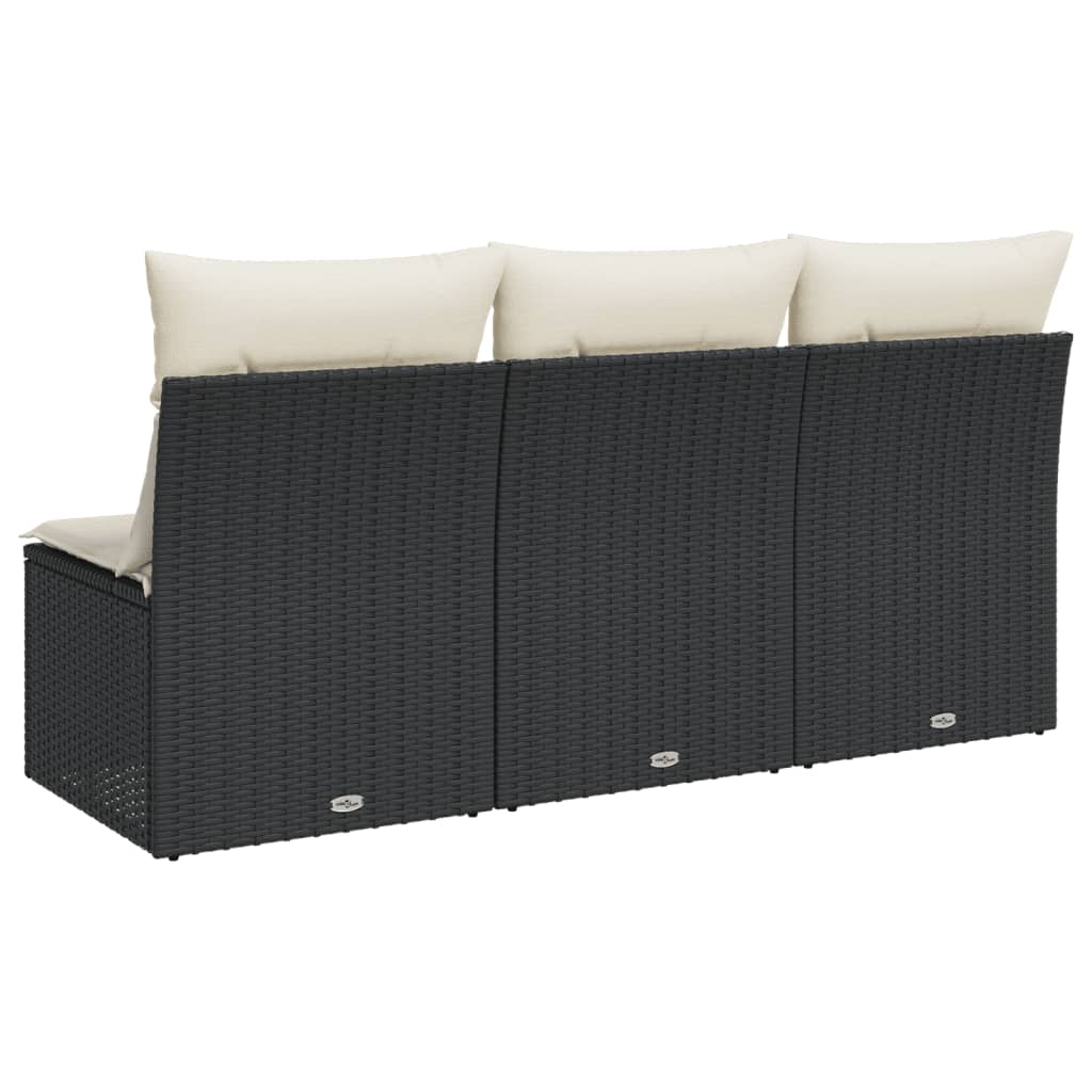 Tuinbank 3-zits met kussens poly rattan zwart is nu te koop bij PeponiXL, paradijselijk wonen!