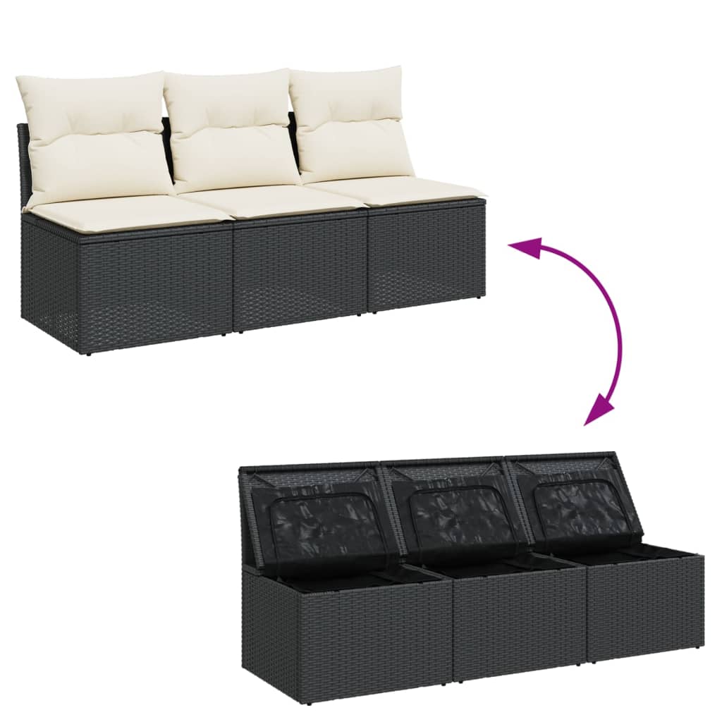 Tuinbank 3-zits met kussens poly rattan zwart is nu te koop bij PeponiXL, paradijselijk wonen!