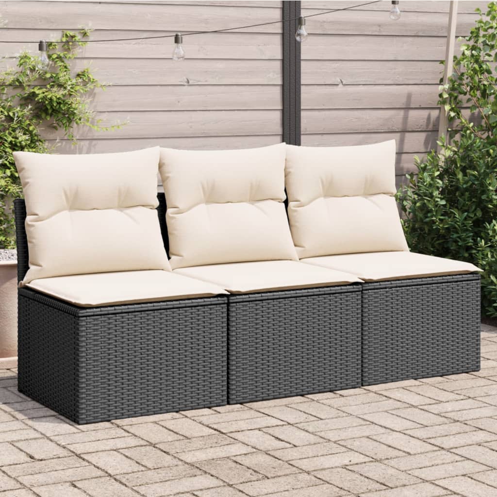 Tuinbank 3-zits met kussens poly rattan zwart is nu te koop bij PeponiXL, paradijselijk wonen!