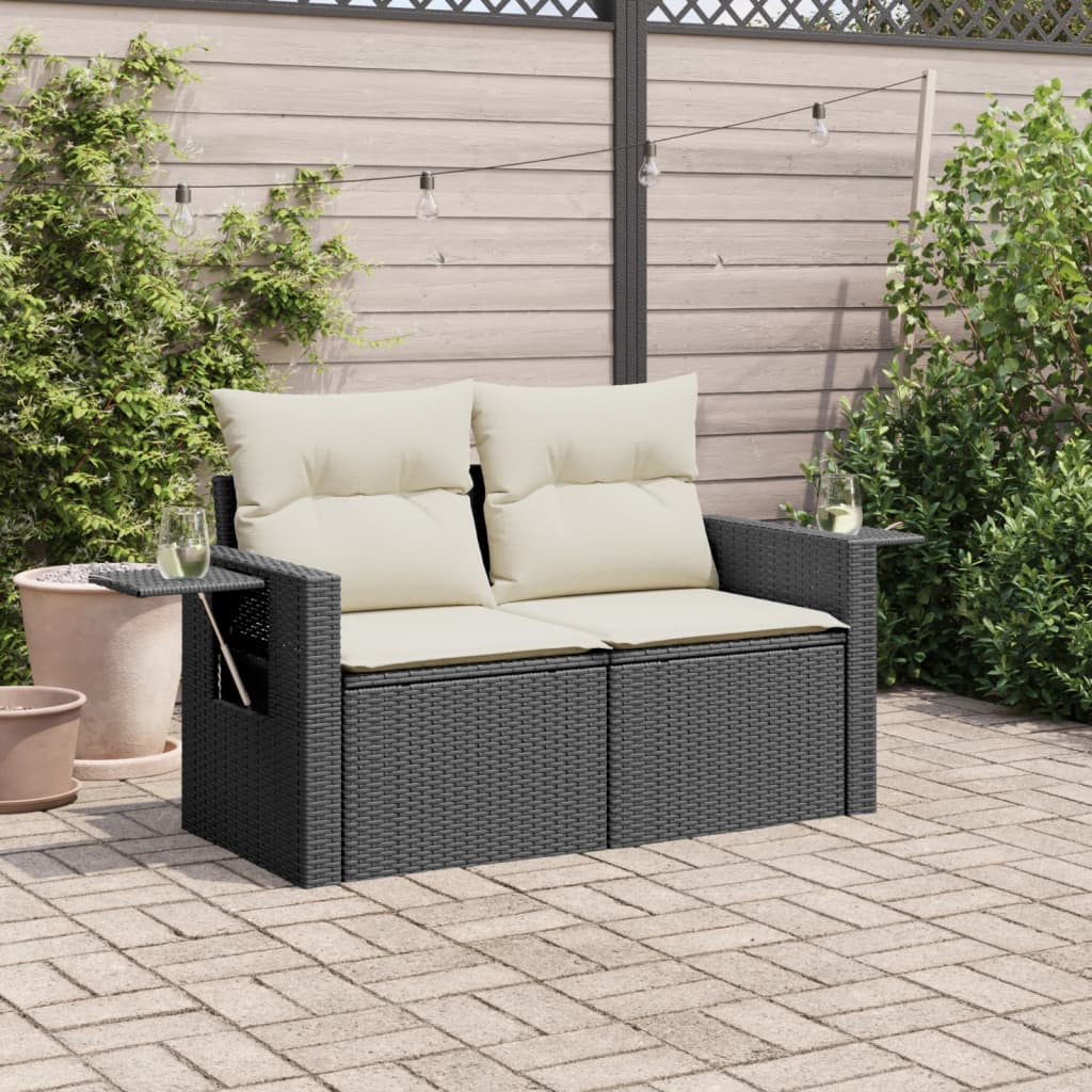 Tuinbank 2-zits met kussens poly rattan zwart is nu te koop bij PeponiXL, paradijselijk wonen!