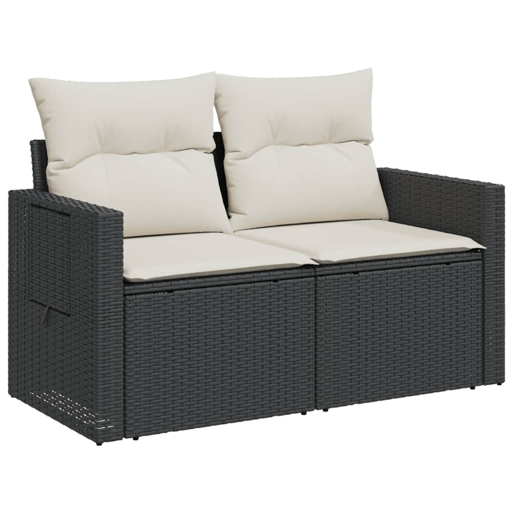 Tuinbank 2-zits met kussens poly rattan zwart is nu te koop bij PeponiXL, paradijselijk wonen!