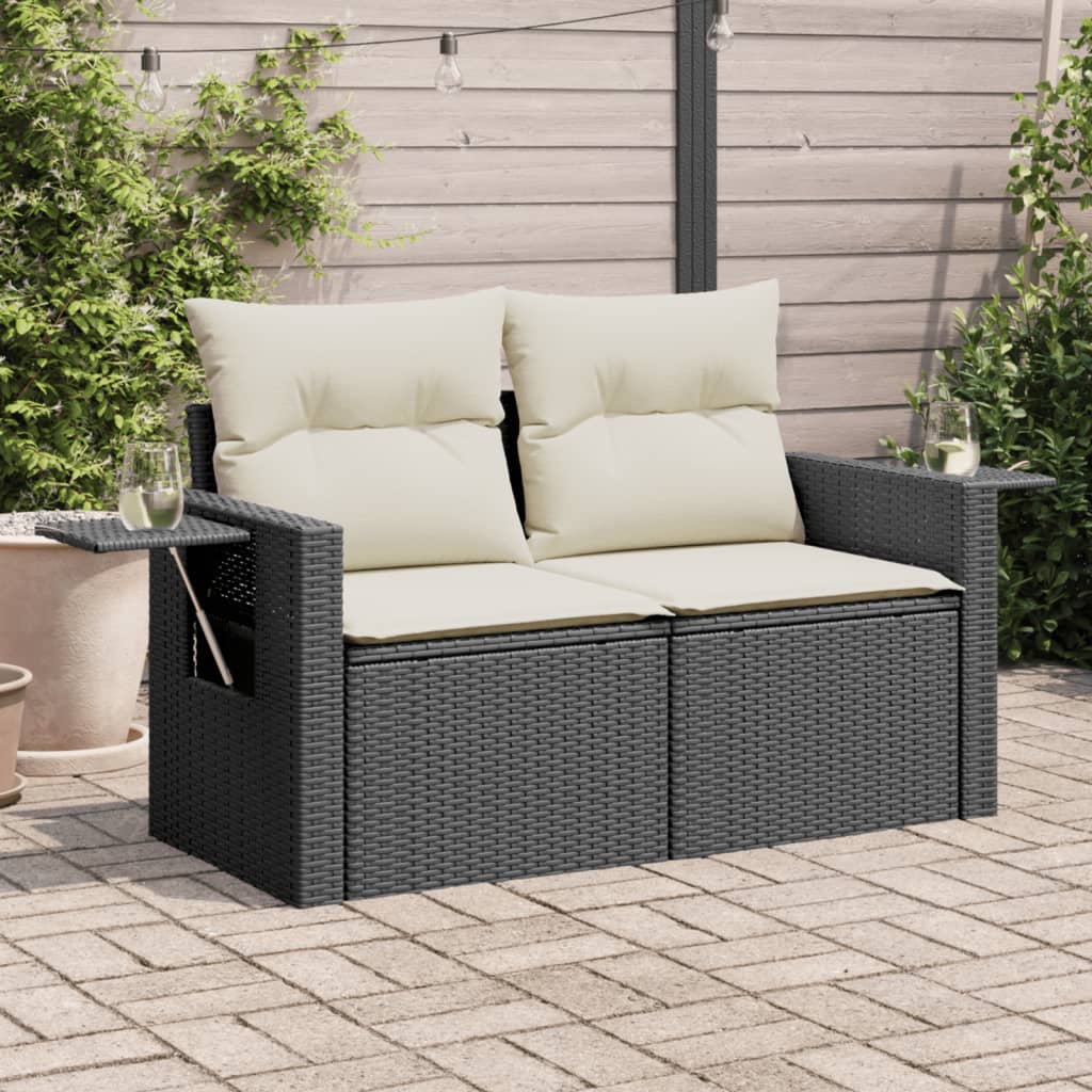 Tuinbank 2-zits met kussens poly rattan zwart is nu te koop bij PeponiXL, paradijselijk wonen!
