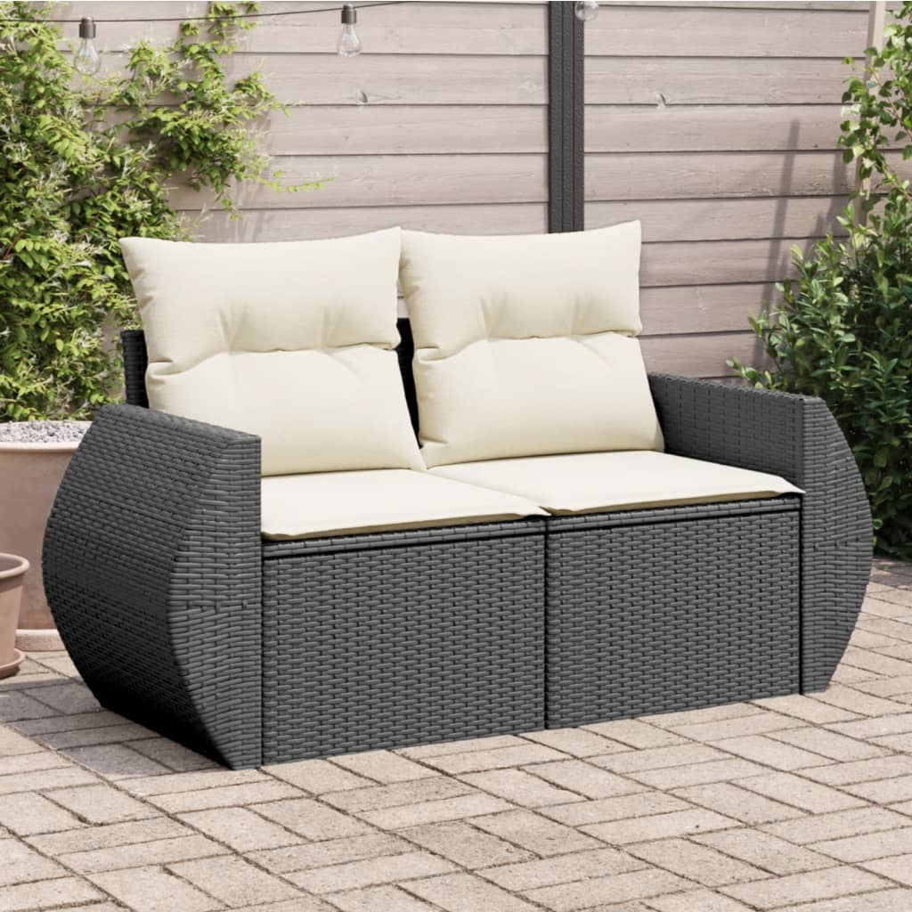 Tuinbank 2-zits met kussens poly rattan zwart is nu te koop bij PeponiXL, paradijselijk wonen!