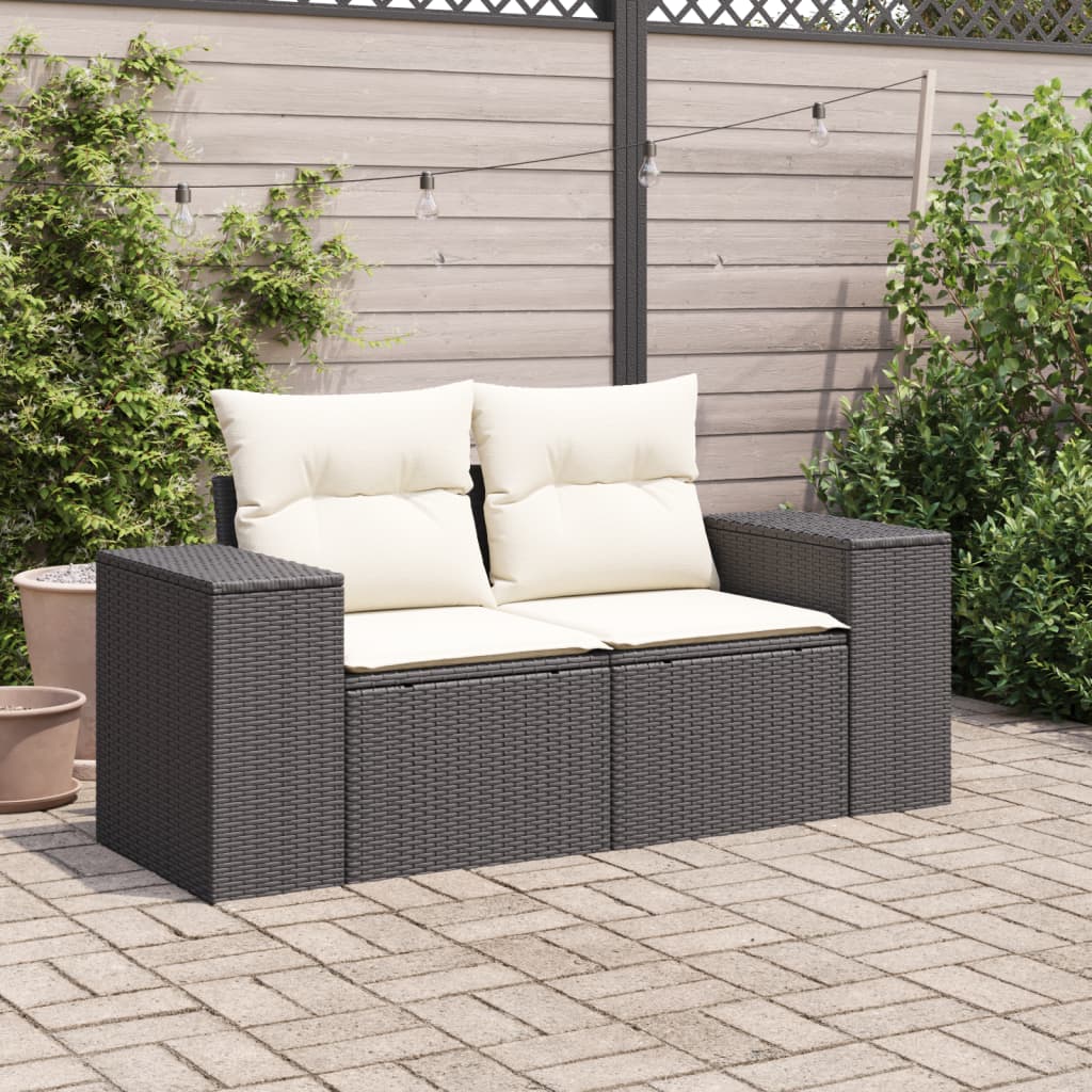 Tuinbank 2-zits met kussens poly rattan zwart is nu te koop bij PeponiXL, paradijselijk wonen!