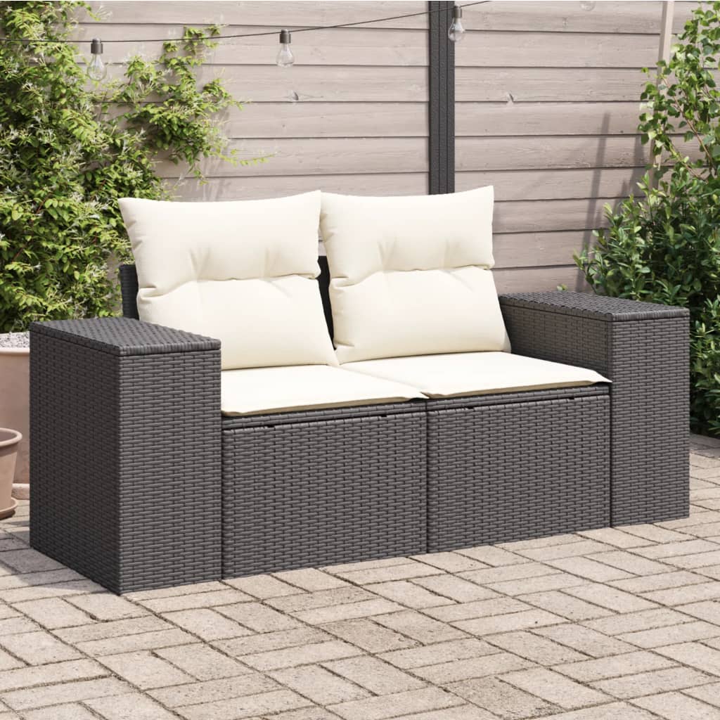Tuinbank 2-zits met kussens poly rattan zwart is nu te koop bij PeponiXL, paradijselijk wonen!