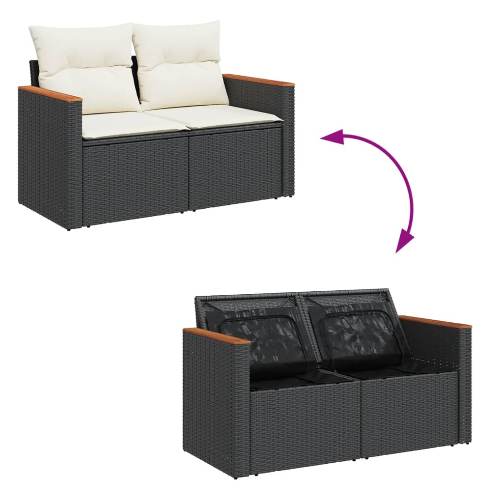 Tuinbank 2-zits met kussens poly rattan zwart is nu te koop bij PeponiXL, paradijselijk wonen!