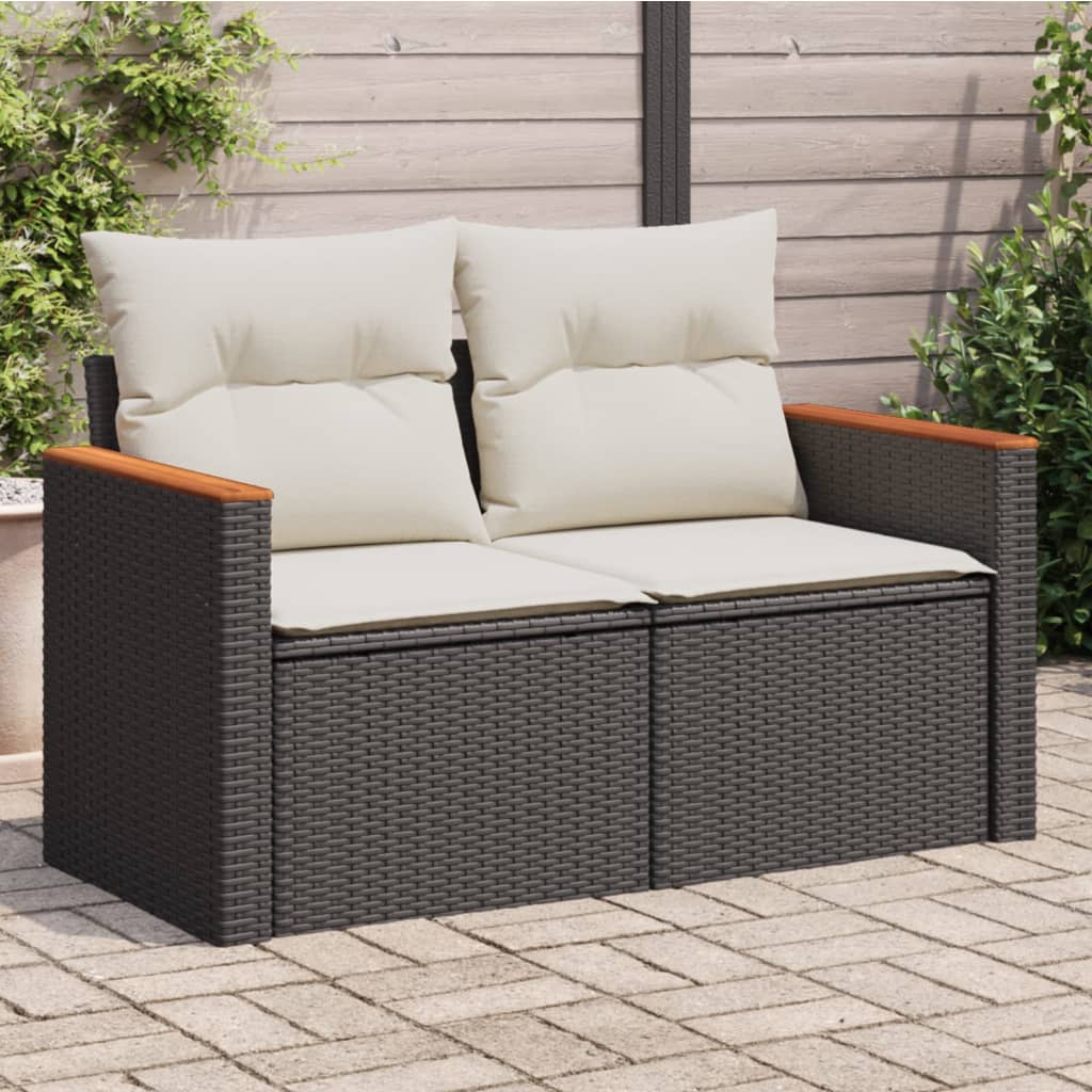 Tuinbank 2-zits met kussens poly rattan zwart is nu te koop bij PeponiXL, paradijselijk wonen!