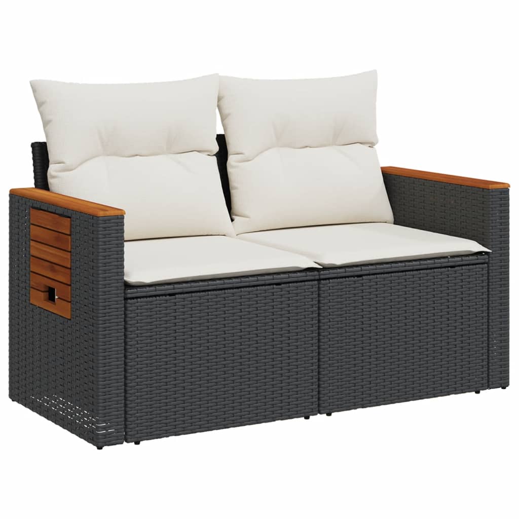 Tuinbank 2-zits met kussens poly rattan zwart is nu te koop bij PeponiXL, paradijselijk wonen!