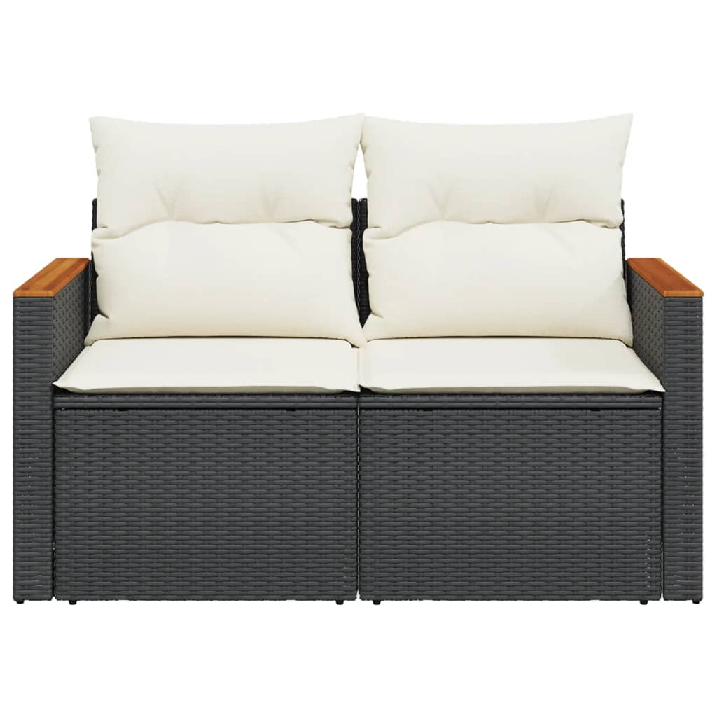 Tuinbank 2-zits met kussens poly rattan zwart is nu te koop bij PeponiXL, paradijselijk wonen!