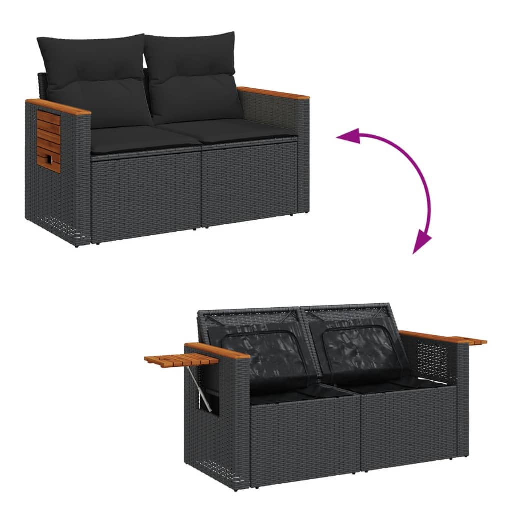 Tuinbank 2-zits met kussens poly rattan zwart is nu te koop bij PeponiXL, paradijselijk wonen!