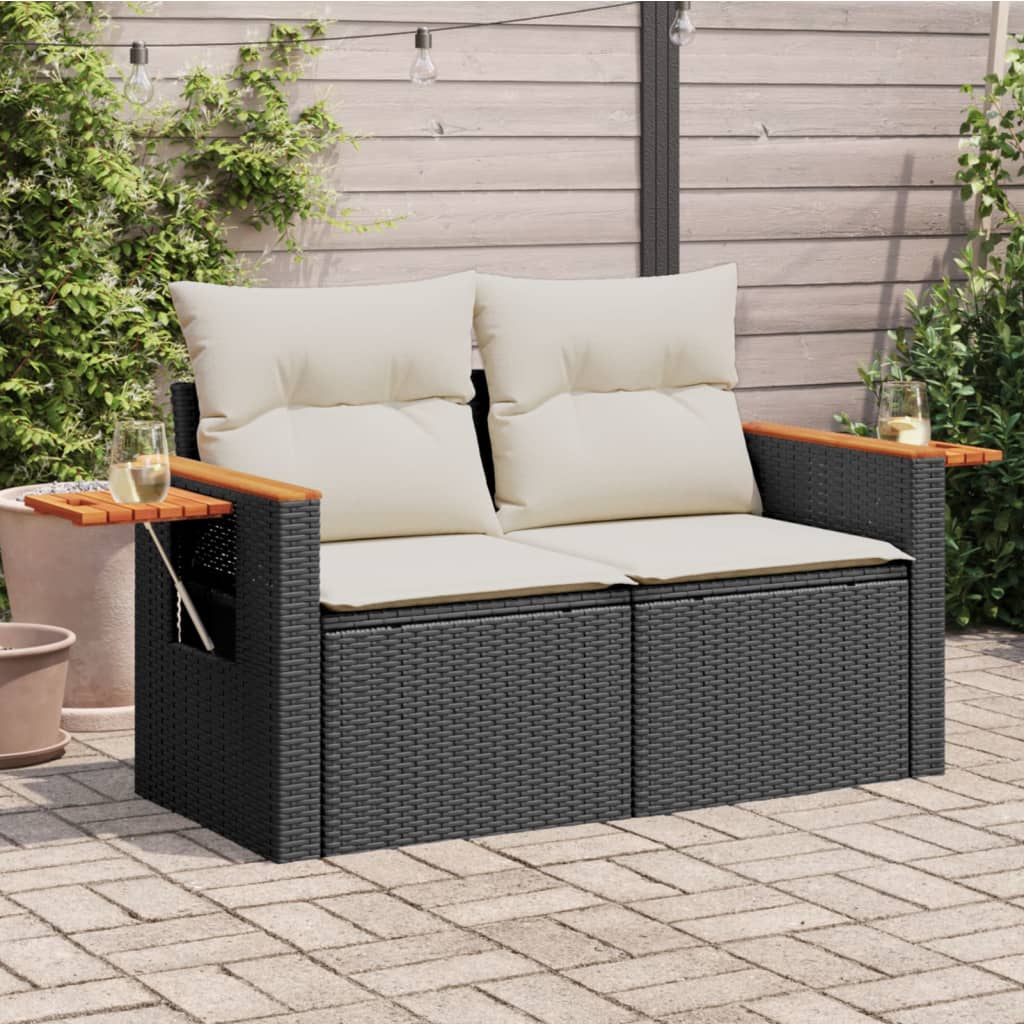 Tuinbank 2-zits met kussens poly rattan zwart is nu te koop bij PeponiXL, paradijselijk wonen!