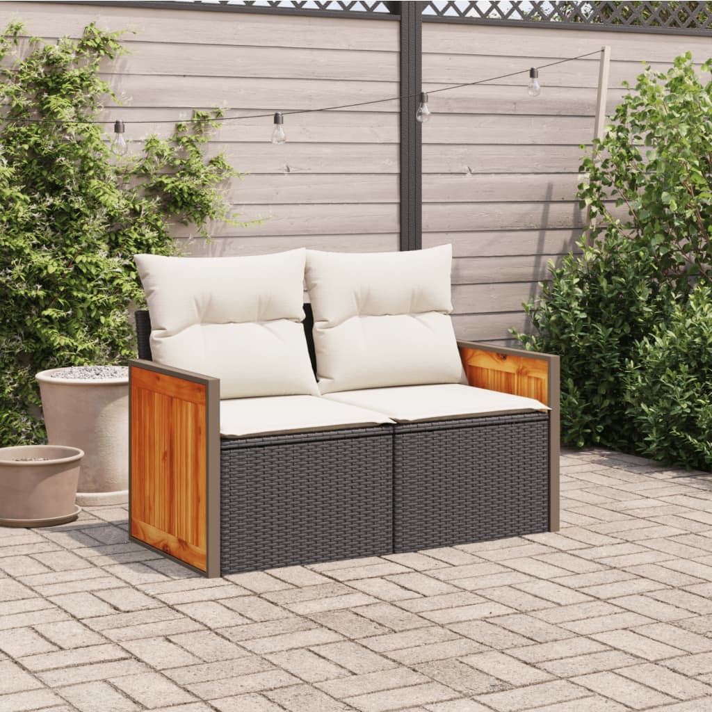 Tuinbank 2-zits met kussens poly rattan zwart is nu te koop bij PeponiXL, paradijselijk wonen!