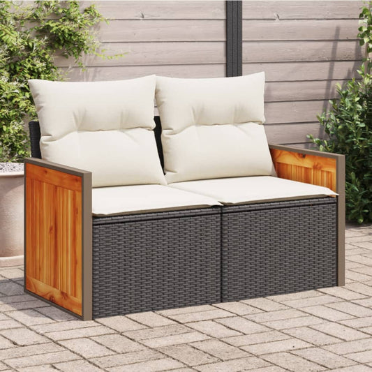 Tuinbank 2-zits met kussens poly rattan zwart is nu te koop bij PeponiXL, paradijselijk wonen!