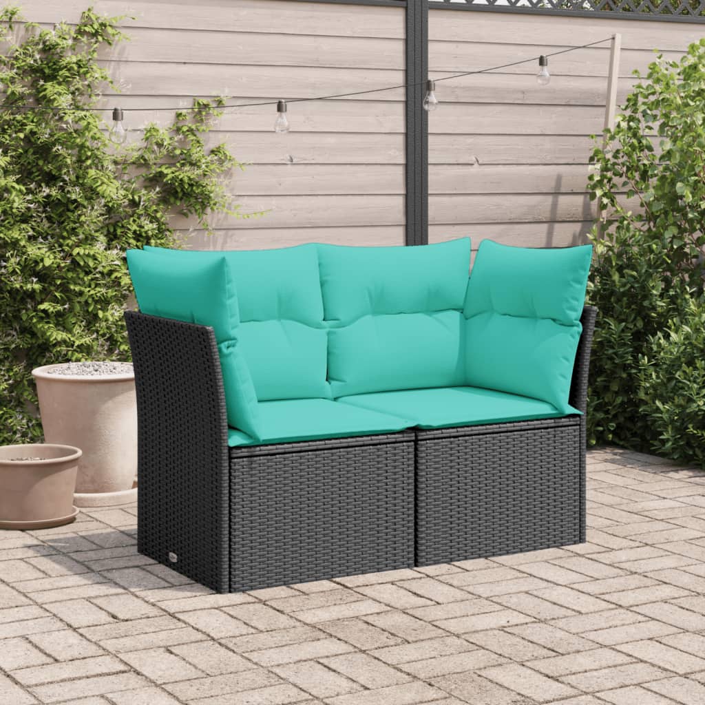 Tuinbank 2-zits met kussens poly rattan zwart is nu te koop bij PeponiXL, paradijselijk wonen!
