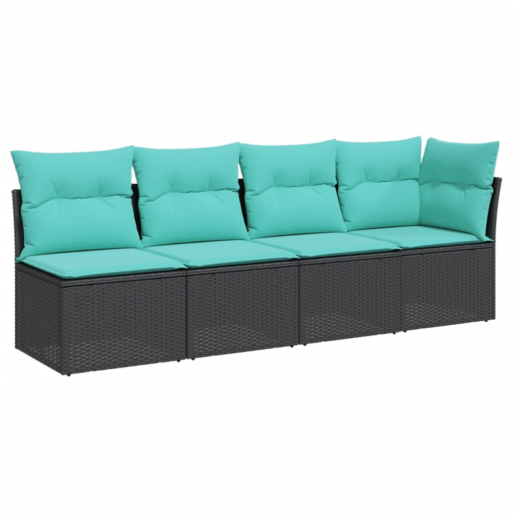 Tuinbank 4-zits met kussens poly rattan zwart is nu te koop bij PeponiXL, paradijselijk wonen!