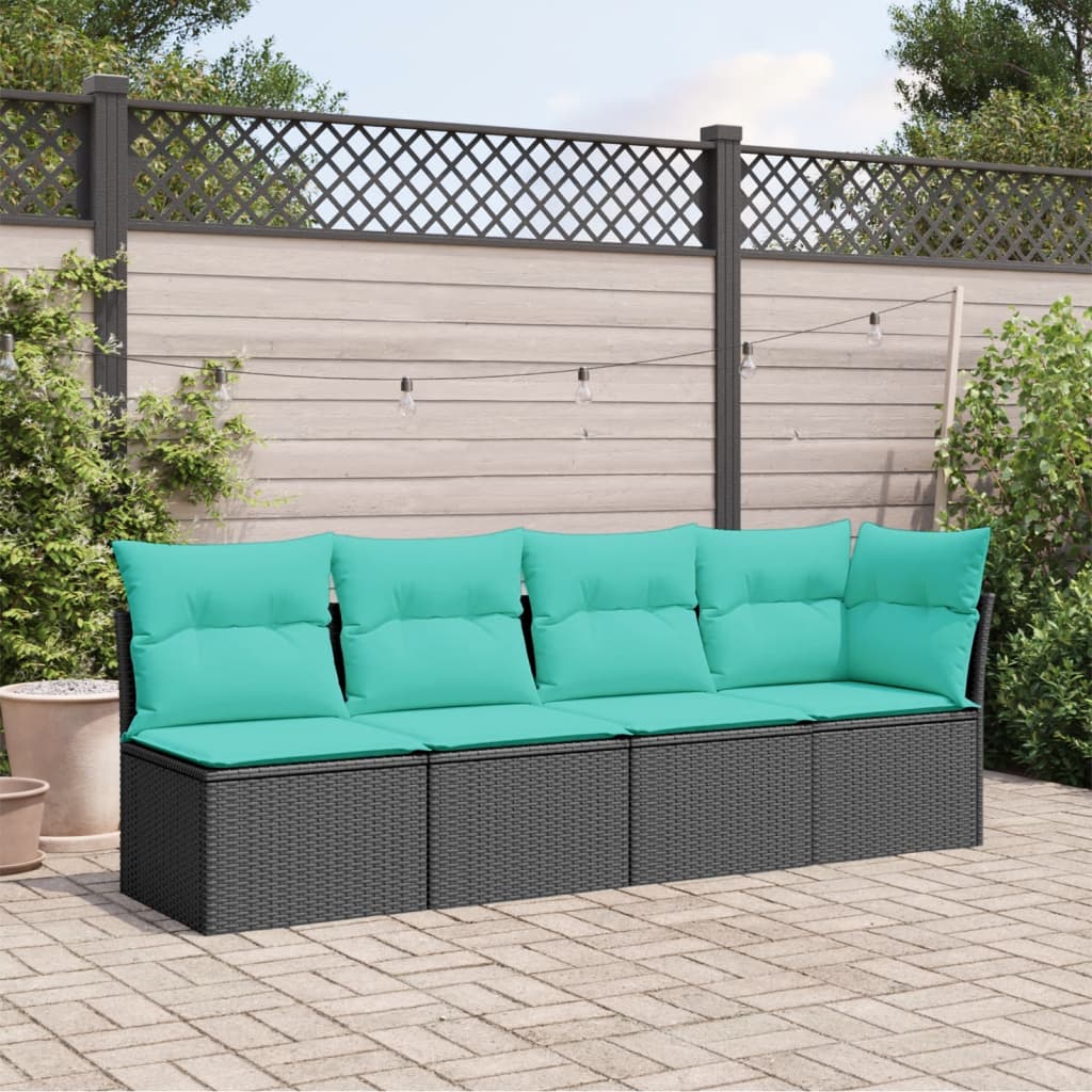 Tuinbank 4-zits met kussens poly rattan zwart is nu te koop bij PeponiXL, paradijselijk wonen!