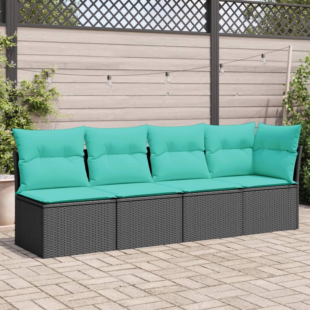 Tuinbank 4-zits met kussens poly rattan zwart is nu te koop bij PeponiXL, paradijselijk wonen!