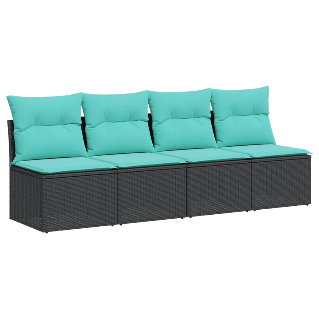 Tuinbank 4-zits met kussens poly rattan zwart is nu te koop bij PeponiXL, paradijselijk wonen!