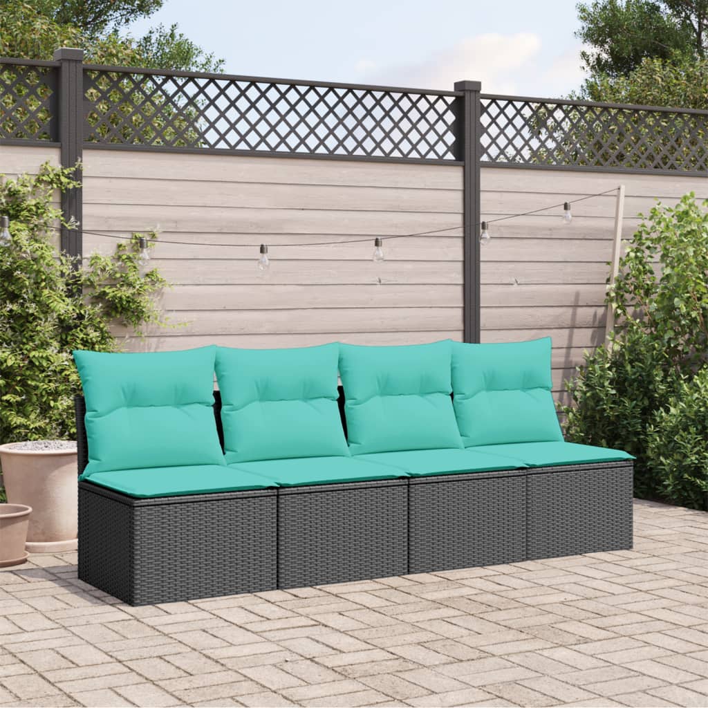 Tuinbank 4-zits met kussens poly rattan zwart is nu te koop bij PeponiXL, paradijselijk wonen!