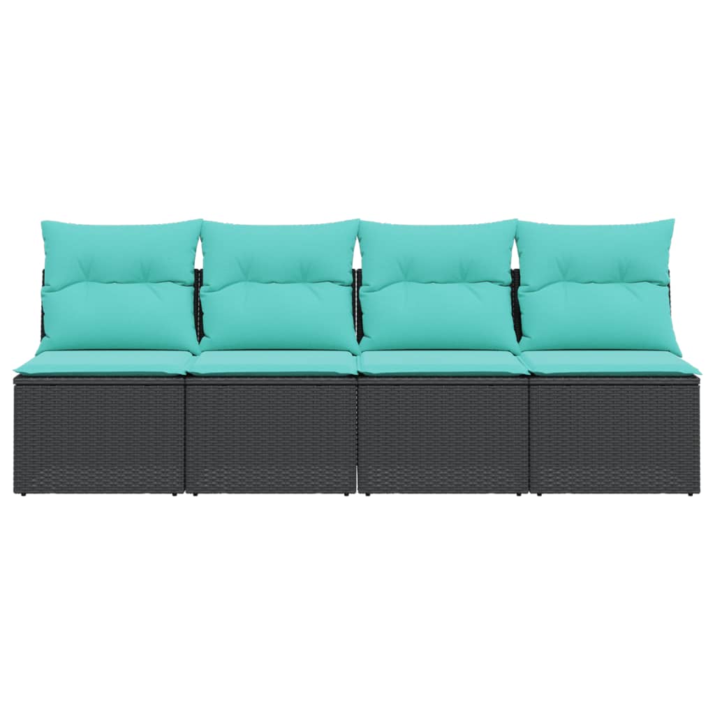 Tuinbank 4-zits met kussens poly rattan zwart is nu te koop bij PeponiXL, paradijselijk wonen!