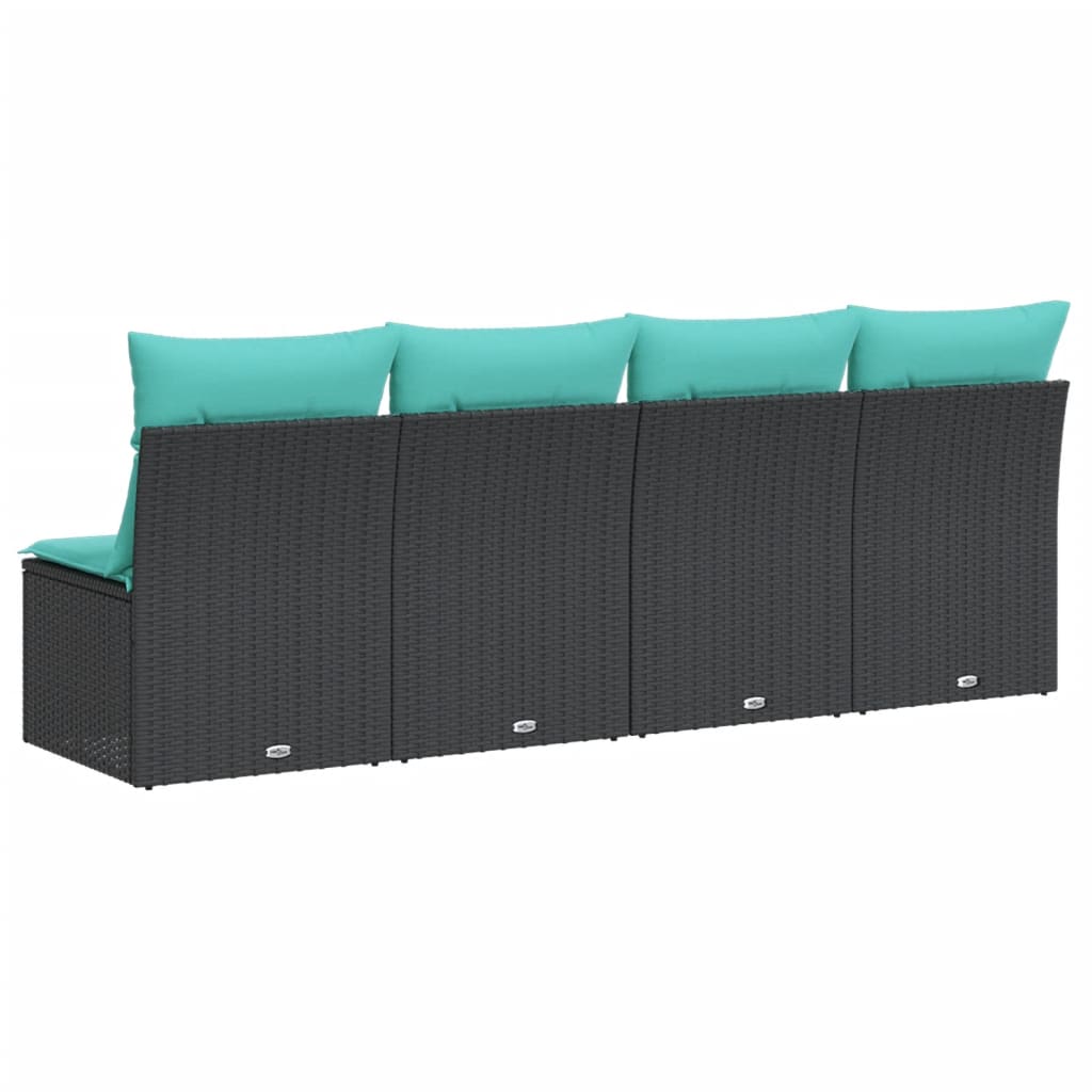 Tuinbank 4-zits met kussens poly rattan zwart is nu te koop bij PeponiXL, paradijselijk wonen!